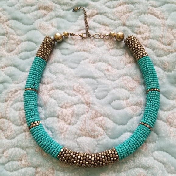 Turquoise and Gold Beaded Necklace - Picture 2 of 2